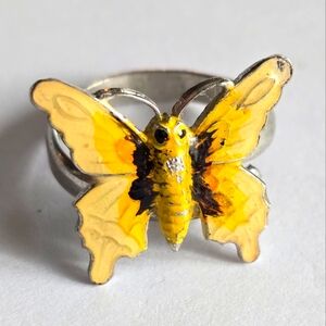 Vintage butterfly ring by Uncas yellow adjustable bug insect moth silver fly